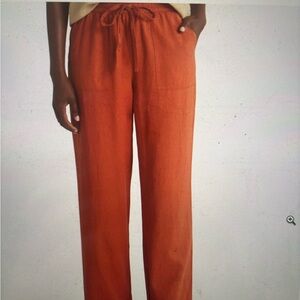 NWT- Rust Orange high rise straight pull on ankle pants with draw string